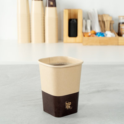 Restaurantware-Hip 2 Be Square 12 Ounce Paper Coffee Cups, 25 Leakproof Reusable Coffee Cups - Lids Sold Separately, PE Lining, Kraft & Brown Paper Disposable Cup, Hot & Cold Friendly, Single Wall