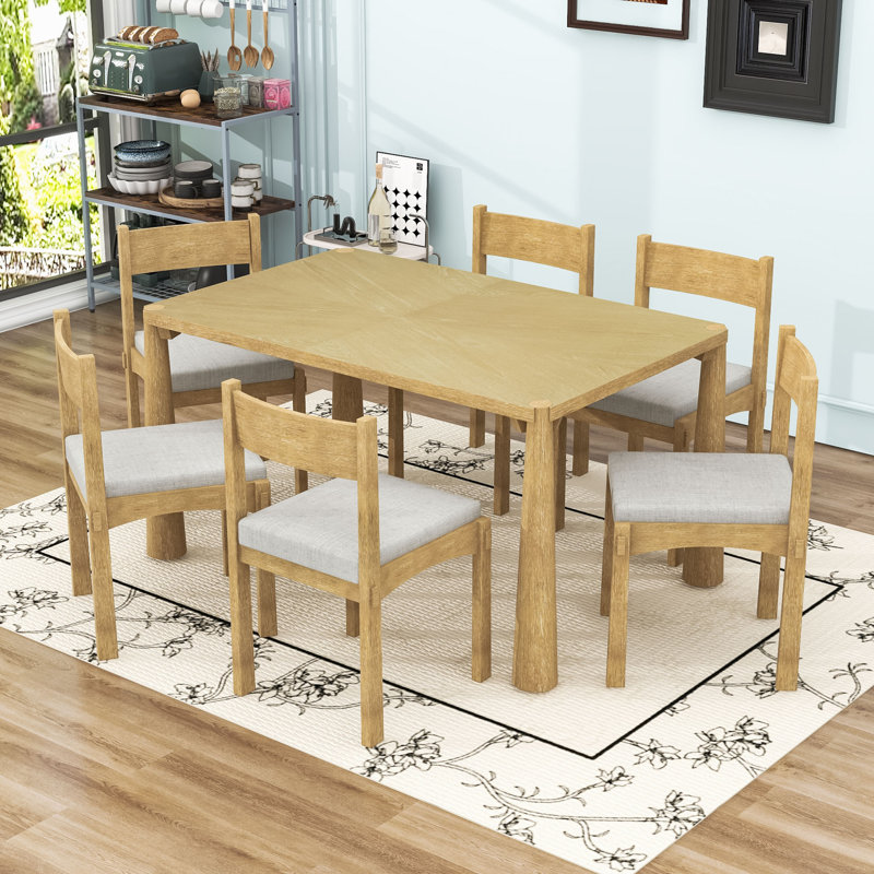 Ensemble de table de salle à manger 7 pièces, Bois naturel délavé