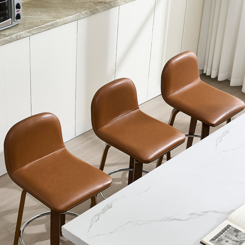 Tabouret de bar pivotant en noyer rembourré, Brun