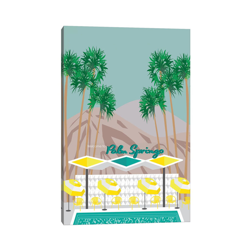 «Palm Springs Pool» par Jen Bucheli - Giclée sur toile tendue avec châssis, H 26 po x l 18 po x 1,5 po