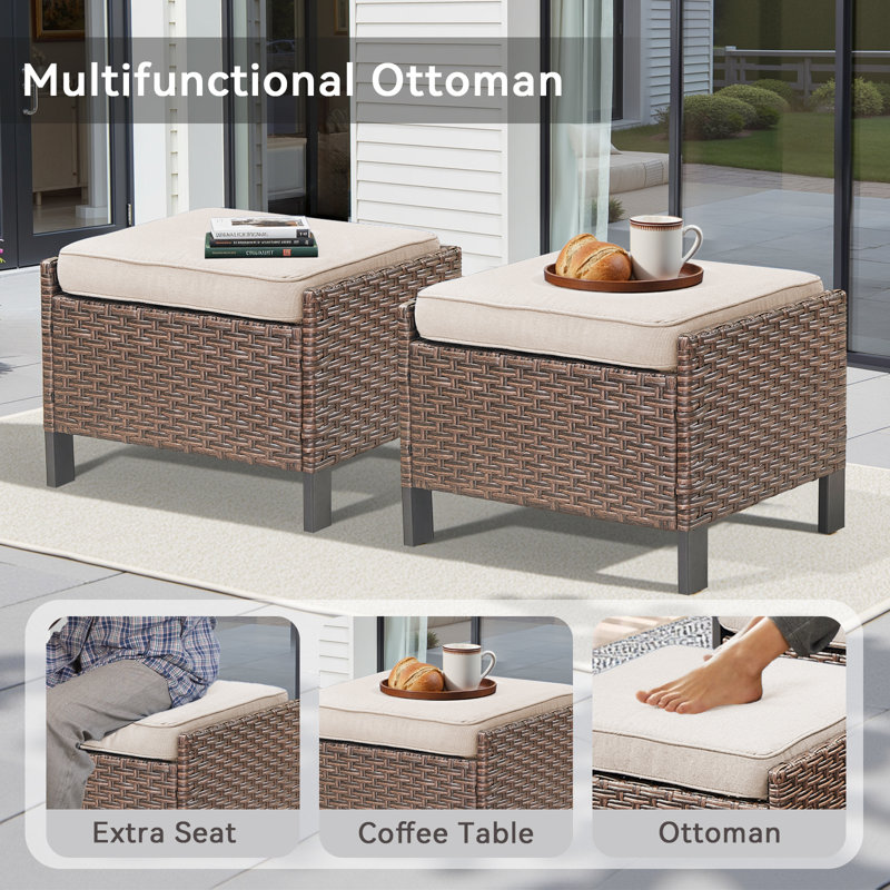 5 Piece Outdoor Patio Wicker Furniture Sets With Rattan Chairs, High Back Outdoor Conversation Set, Beige