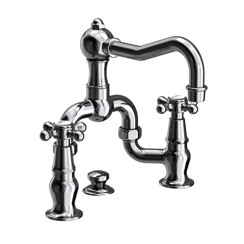 Chesterfield Bathroom Bridge Faucet with Drain Assembly, Midnight Chrome
