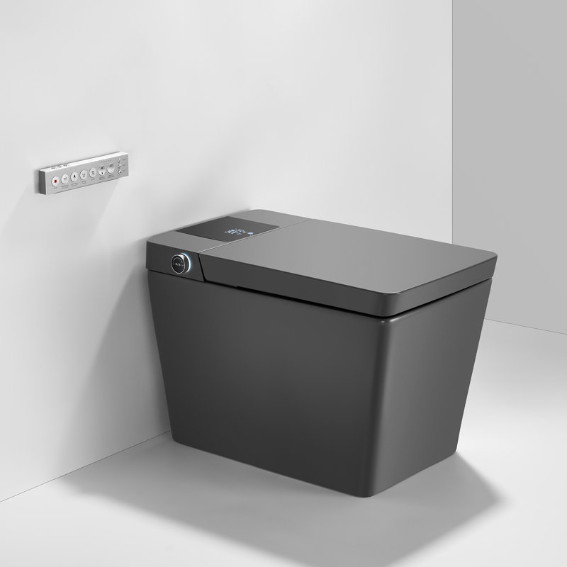15-3/5'' H Floor Mount Smart Toilet with Tankless and Quiet-Closed Heated Seat, Matte Gray with Tankless 