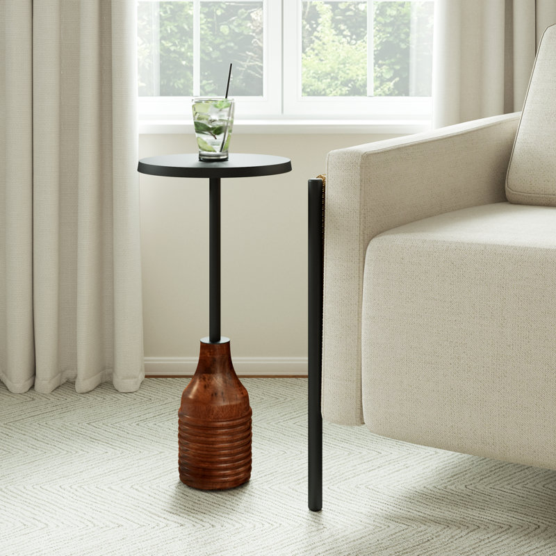 Transitional Handmade Solid Hard Wood & Metal Martini Drink Table