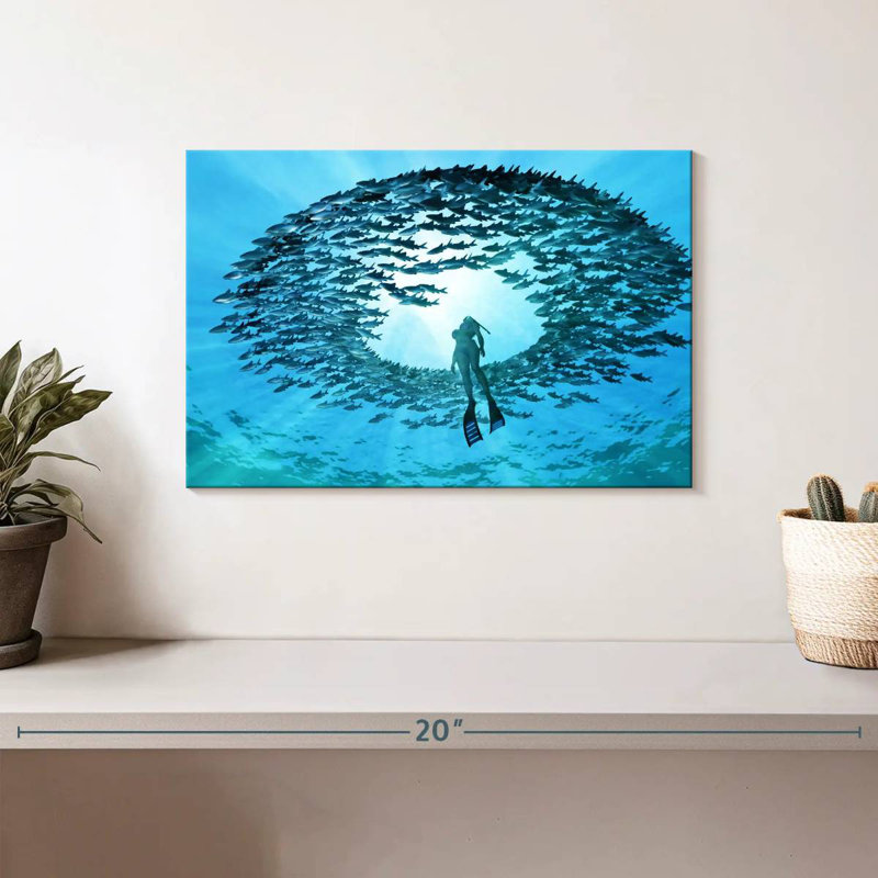 Senne Diving With Fishes, 8" H x 12" W