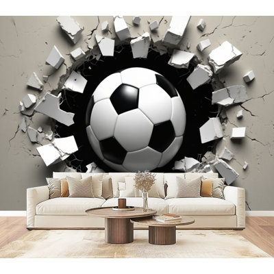 Papier peint adhésif de sport briser un ballon de football avec effet 3D, impact dynamique, papier peint amovible H 69 po x l 96 po, papier mural amovible en PVC pour chambre de garçon, homme, caverne, salon, maison