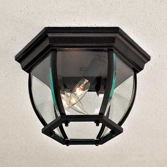 Black Bevel Bend Glass 3-Light Outdoor Flush Mount