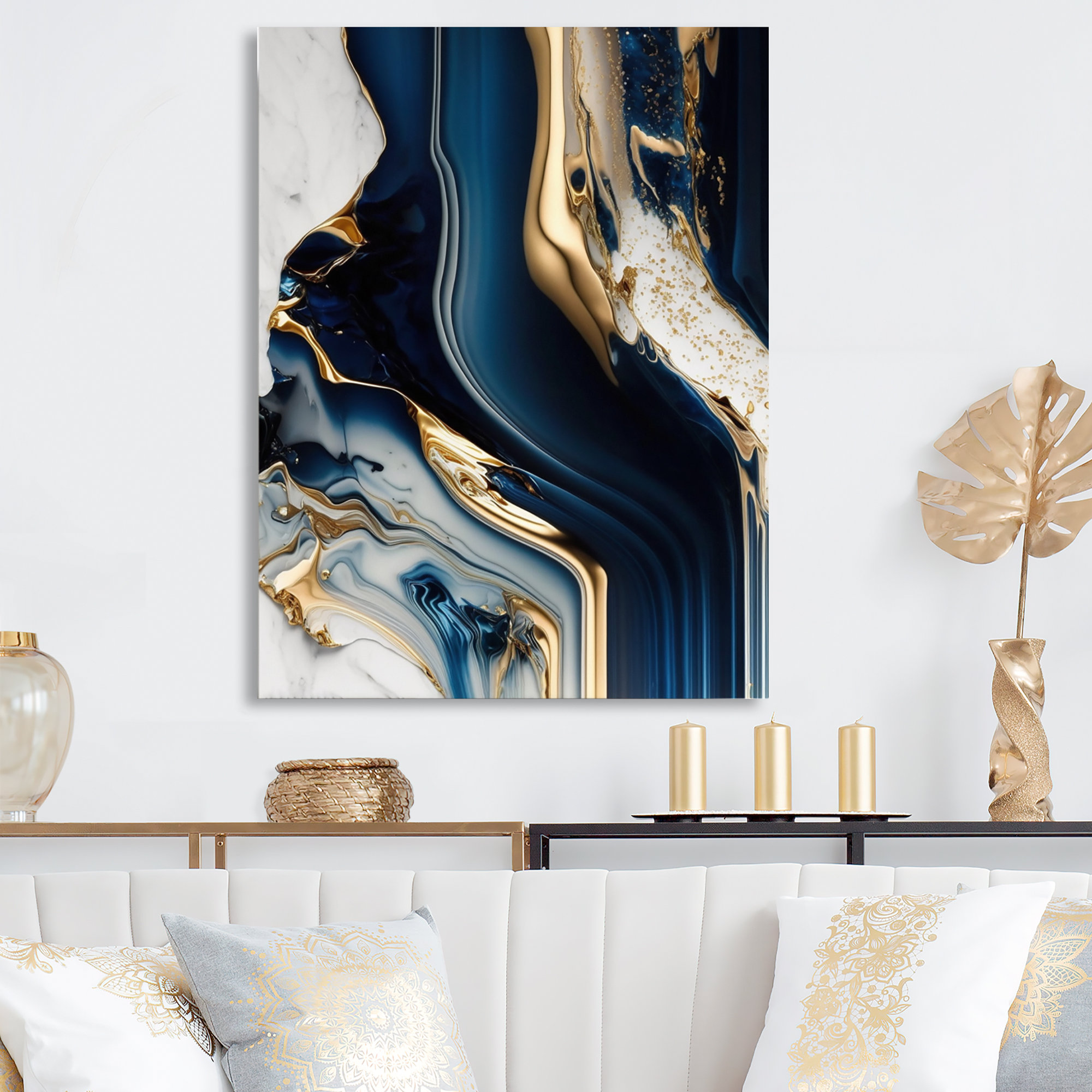 Mercer41 Abstract Geode Waves Blue V - Abstract Metal Wall Décor | Wayfair
