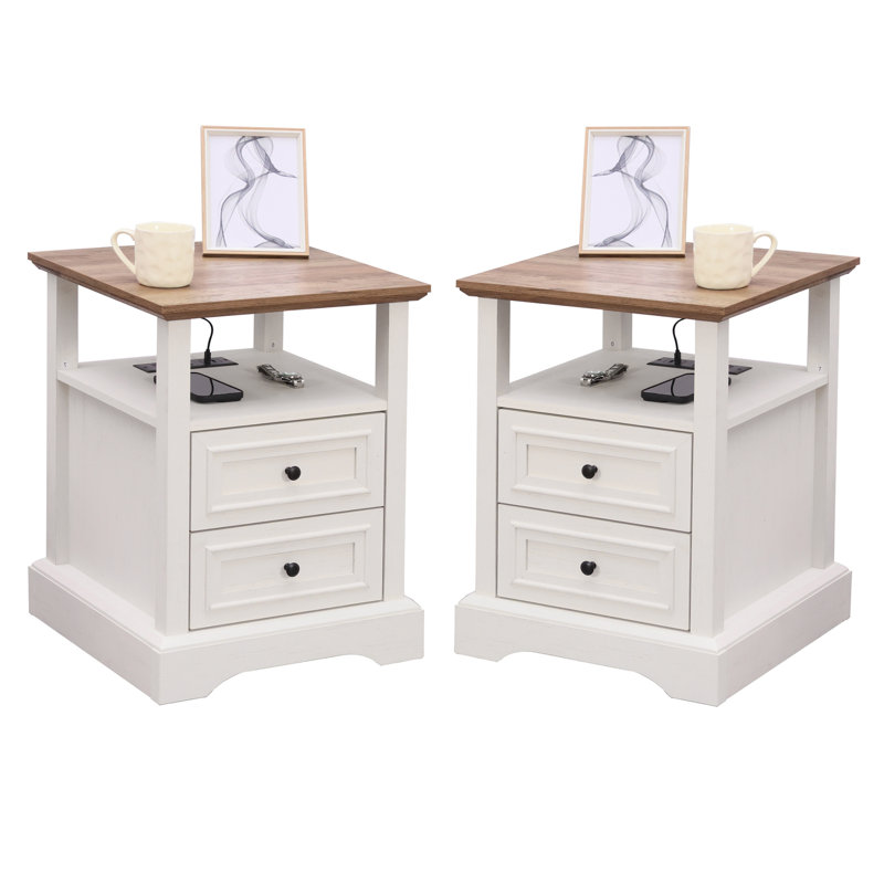 18'' W Nightstand With Drawer And Socket, Natural/White