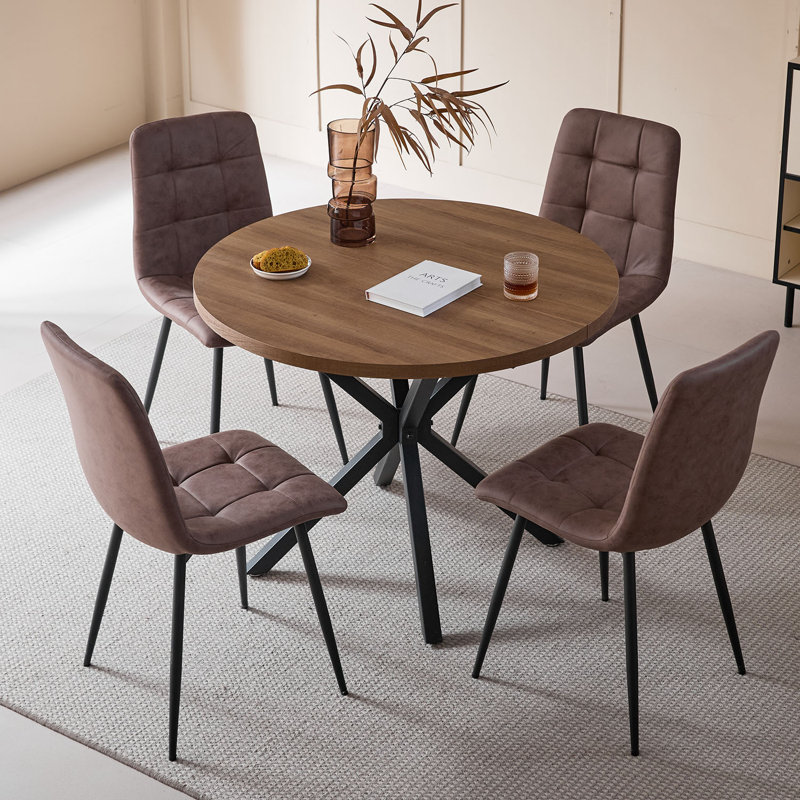 50cm H Cotton Blend Upholstered Metal Side Chair, Dark Brown