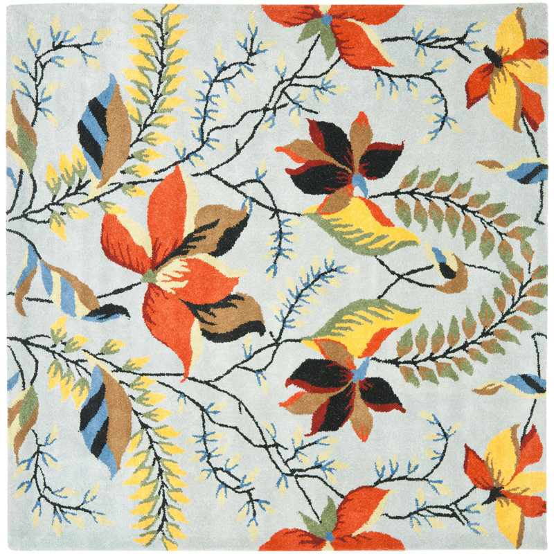 Avayah Soho Hand Tufted Wool And Viscose Floral Rug, Square 6'