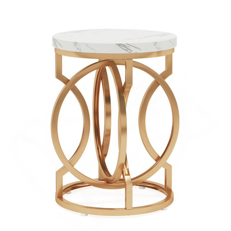 Masonlee 19.7"W Gold End Table, Round Side Table with Faux Marble Top