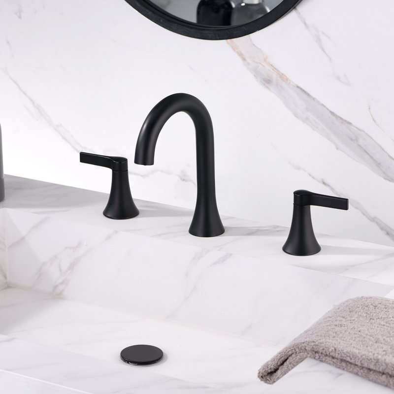 Reesley 8 in. Widespread 2-Handle Bathroom Vanity Sink Faucet with Metal Pop-Up Drain, Matte Black