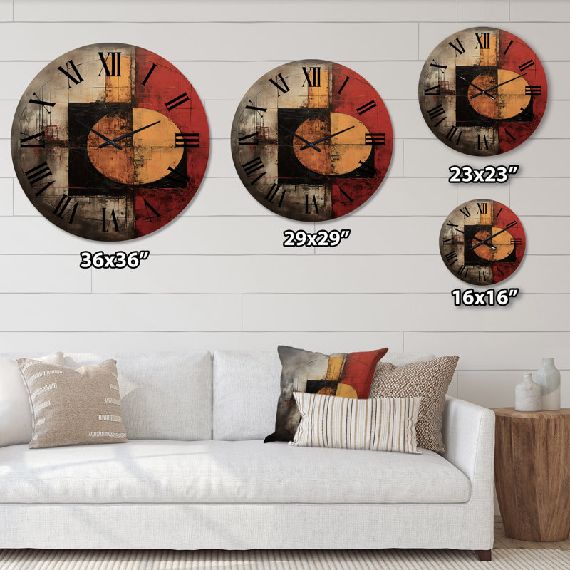 Andraea Belgian Dialogue With Geometric Abstraction VI - Modern Geometric Oversized Wood Wall Clock, Large