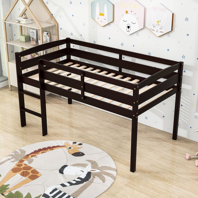 Lit mezzanine simple en bois avec échelle, Espresso