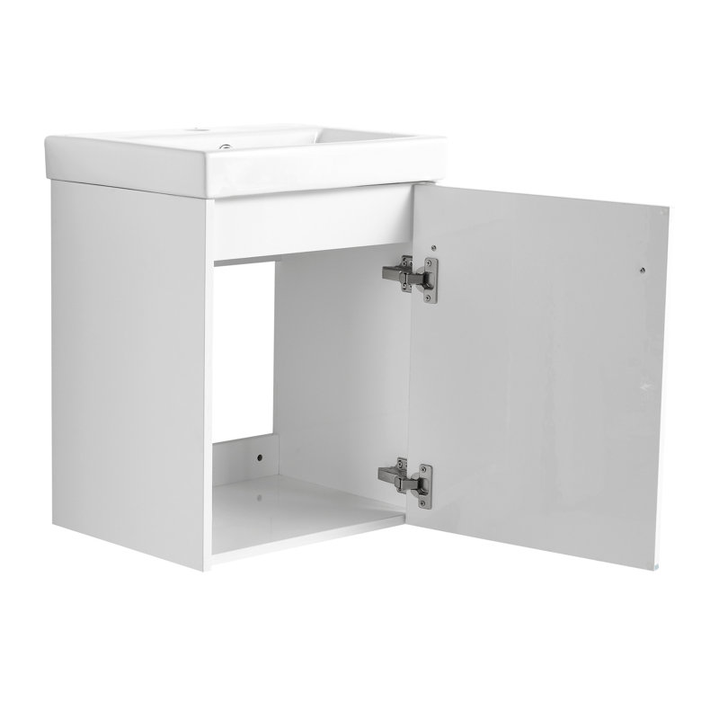 Meuble-lavabo 18 po avec lavabo en céramique. Porte à fermeture en douceur pour une salle de bain paisible. Petits espaces de salle de bain au look moderne. Évier de construction en contreplaqué. Charnières à utilisation silencieuse. Matériau du meuble