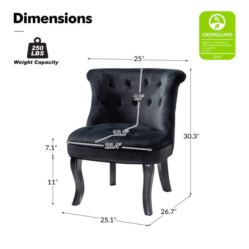 Grenier Upholstered Wingback Button-Tufted Side Chair, Black Velvet