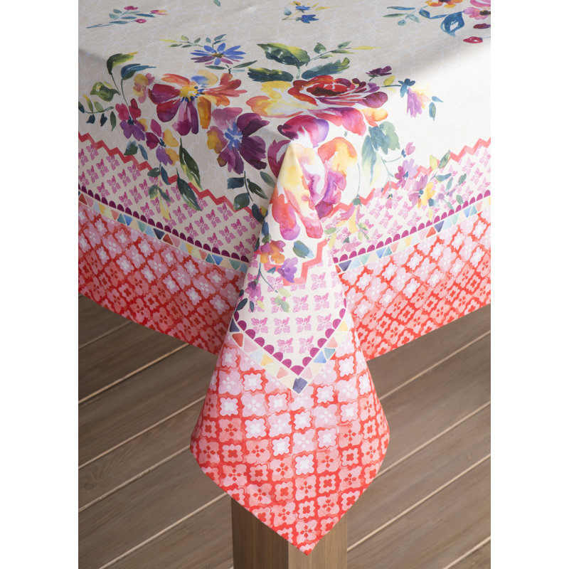 Floral 100% Cotton Tablecloth, 120" L x 60" W