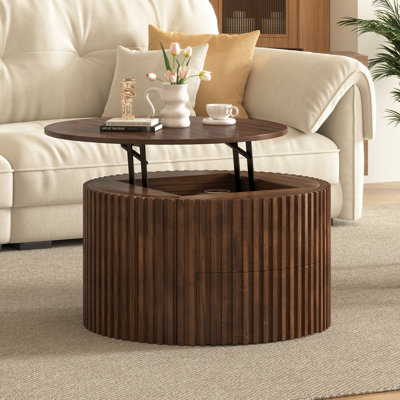 Table basse ronde à plateau relevable avec rangement dissimulé
