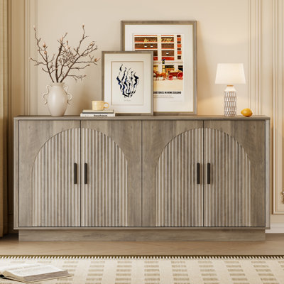 65"W Fluted Sideboard Buffet Cabinet with Storage, Adjustable Shelves and 4 Arch Doors