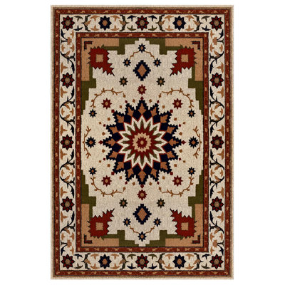 Madeline Collection Digital Print Cotton-Polyester Brown Beige Moroccan Rug