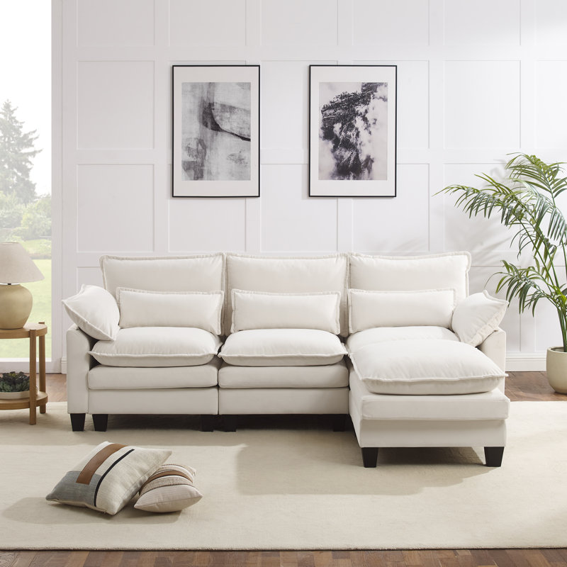 4-piece L-shaped upholstered sectional sofa, Black Velvet