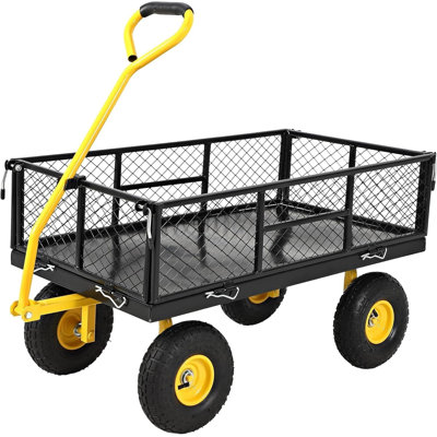 Garden Wagon Cart 900 lb Capacity Steel Frame with Removable Sides Flatbed Convertible Dump Cart All Terrain Wheels Adjustable Handle for Yard Farm