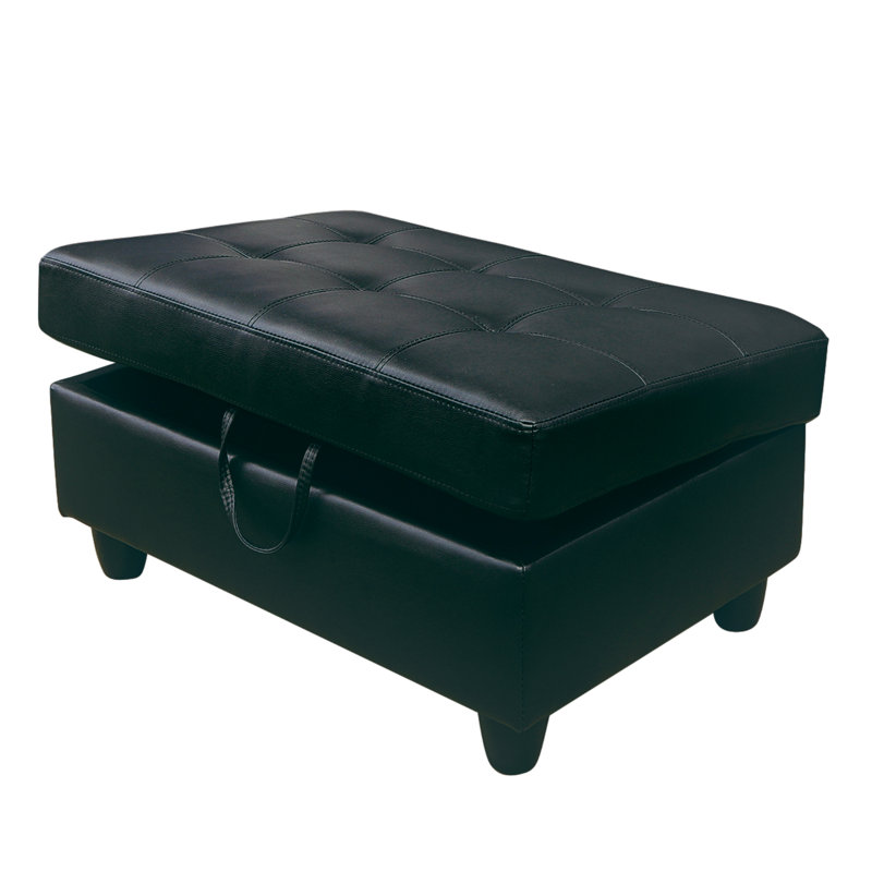 Faux Leather Ottoman, Black Faux Leather