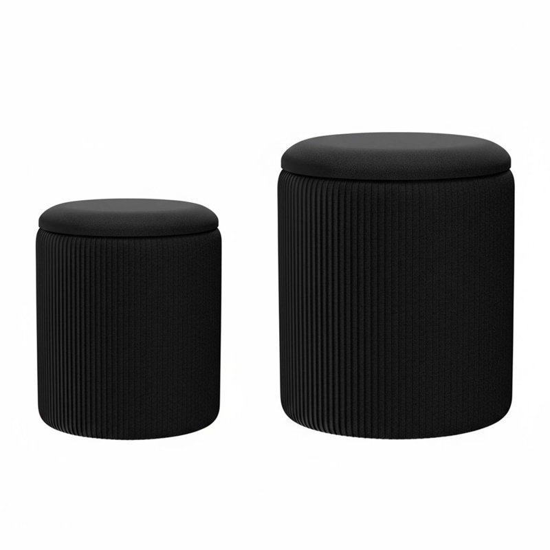 2PC Round Velvet Storage Ottoman Set Boho Pouf Foot Rest Coffee Table Stool for Dorm Living Room Bedroom