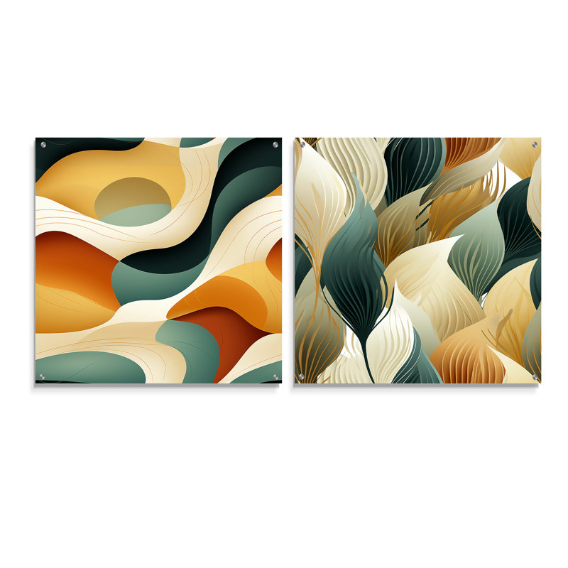 Cozell - Ensemble de 2 peintures murales abstraites en acrylique, H 16 po x l 33 po