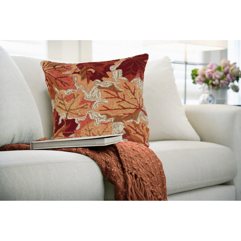 Frontporch Falling Leaves Indoor/Outdoor Floral Square Throw Cushion Cover, Orange/Red/Beige