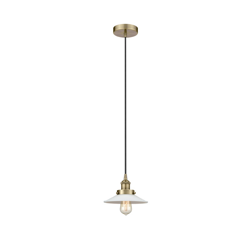 Luminaire suspendu conique à 1 lumière Cahaba, Laiton antique, Blanc mat