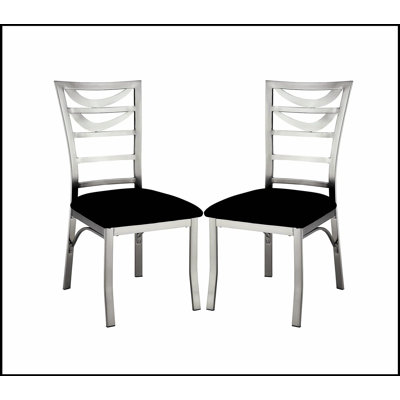 Chaises de salle à manger contemporaines en métal argenté 2 pièces avec siège en microfibre et dossier en échelle pour les salles à manger modernes