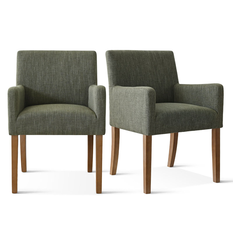 Kirjak 34" H Stain Resistant Linen Dining Armchair , Olive Green