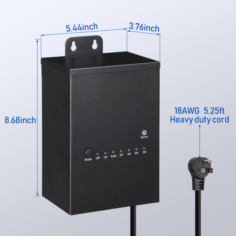Transformateur extérieur 100W 120V AC to 12V DC basse tension avec minuterie à compte à rebours et capteur de lumière à photocellule