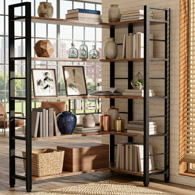 L-shaped Bookshelf With Built-in Led Lamp, 49.6" Corner Bookcase For Living Room, Home Office & Bedroom, Display Storage Shelf With Adjustable Feet