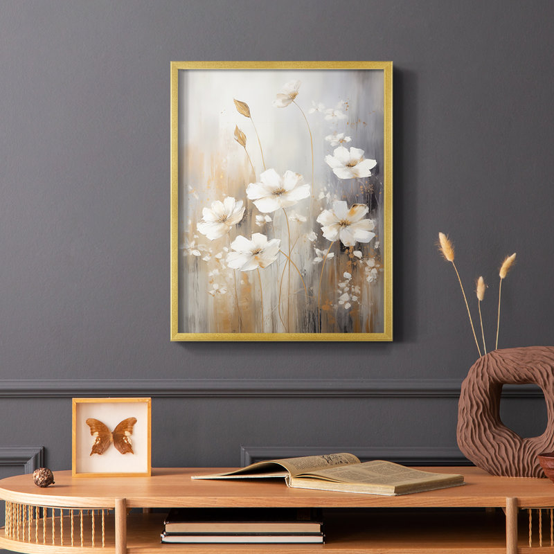 FLORAL Series CEC XXIV - Impression encadrée de qualité supérieure - Prêt à être accroché - Aucun clou requis, Or