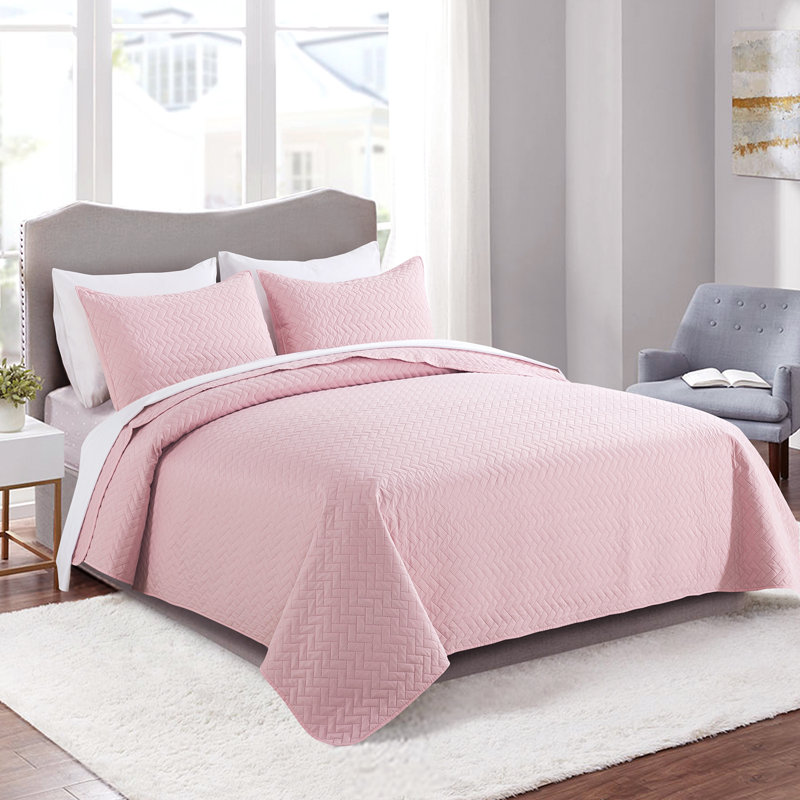 Ensemble de courtepointe réversible en microfibre 3 pièces , Rosé, Courtepointe très grand + 2 très grandes taies d