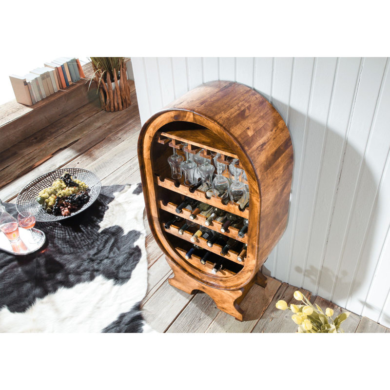 Oxford 15 Bottle Solid Wood Floor Wine Bottle & Glass Rack, Honey