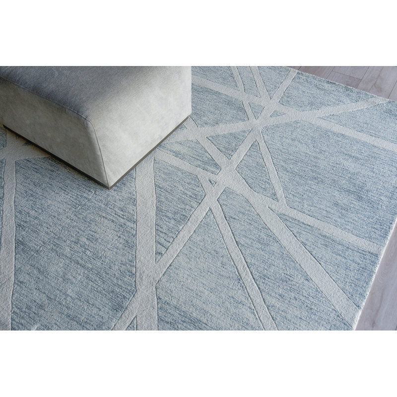 Ivory and Silver Geometric Wool Handmade 8' x 10' Rug