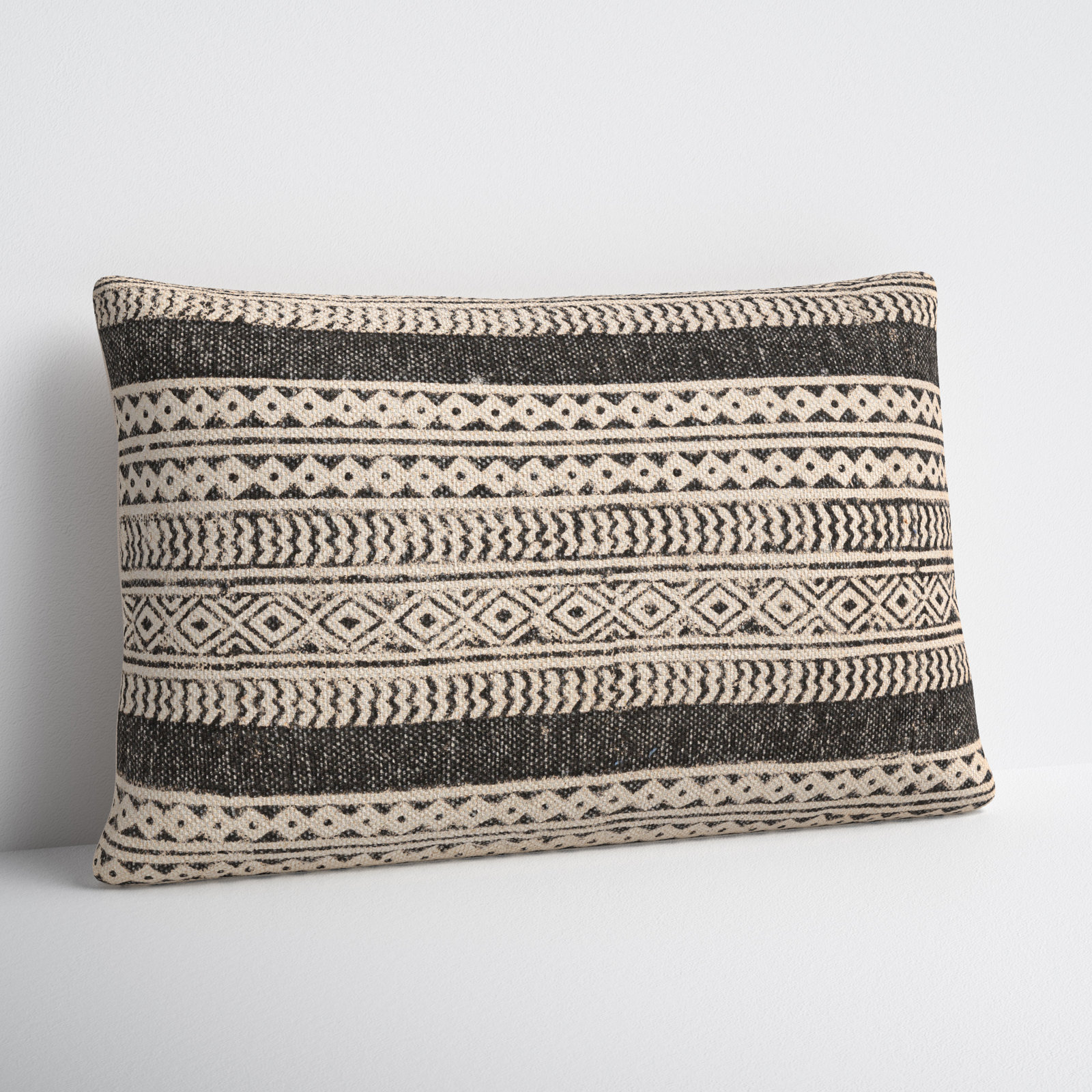 Zetta Geometric Cotton Throw Pillow, Beige/Black, Pillow Cover Only - No Insert, 14" x 22"