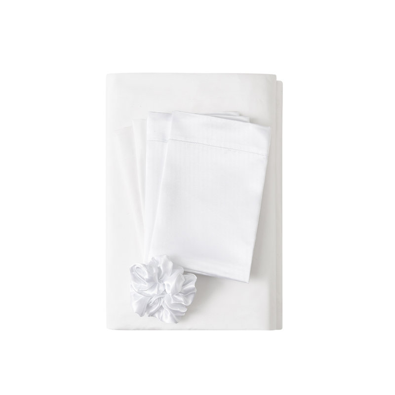 Ensemble de draps 7 pièces avec accessoires en satin, Blanc, Très grand
