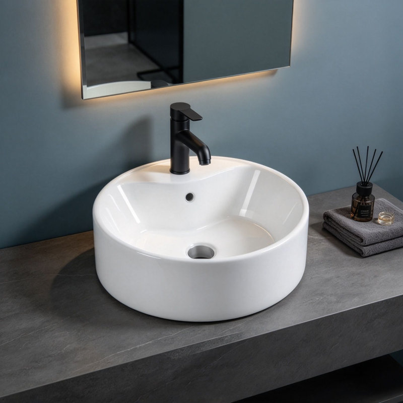Vasque ronde en céramique Topcraft, blanc lustré