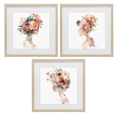 "Floral Dreamscape Portraits", ensemble de 3 reproductions encadrées sous verre, design par Svetlana Aleynikova