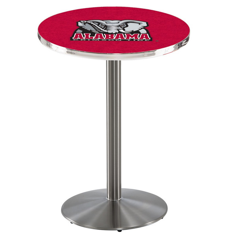 Round Metal Base Dining Table, Stainless Steel, University of Alabama - Elephant Logo