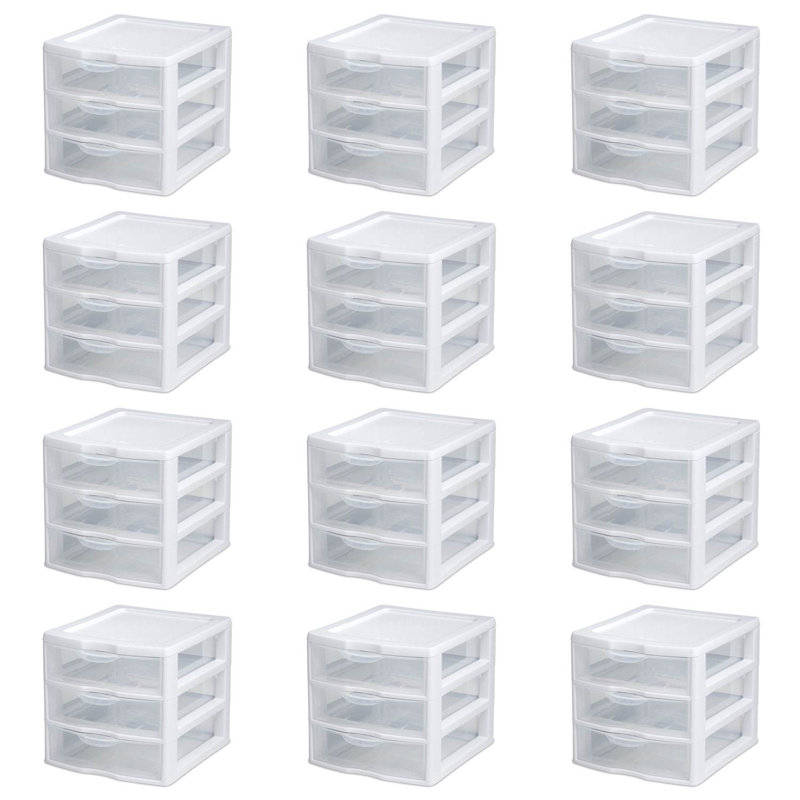 Sterilite Clearview Plastic Multipurpose Small 3 Drawer Desktop Storage Organization Unit for Home, Classrooms, or Office Spaces