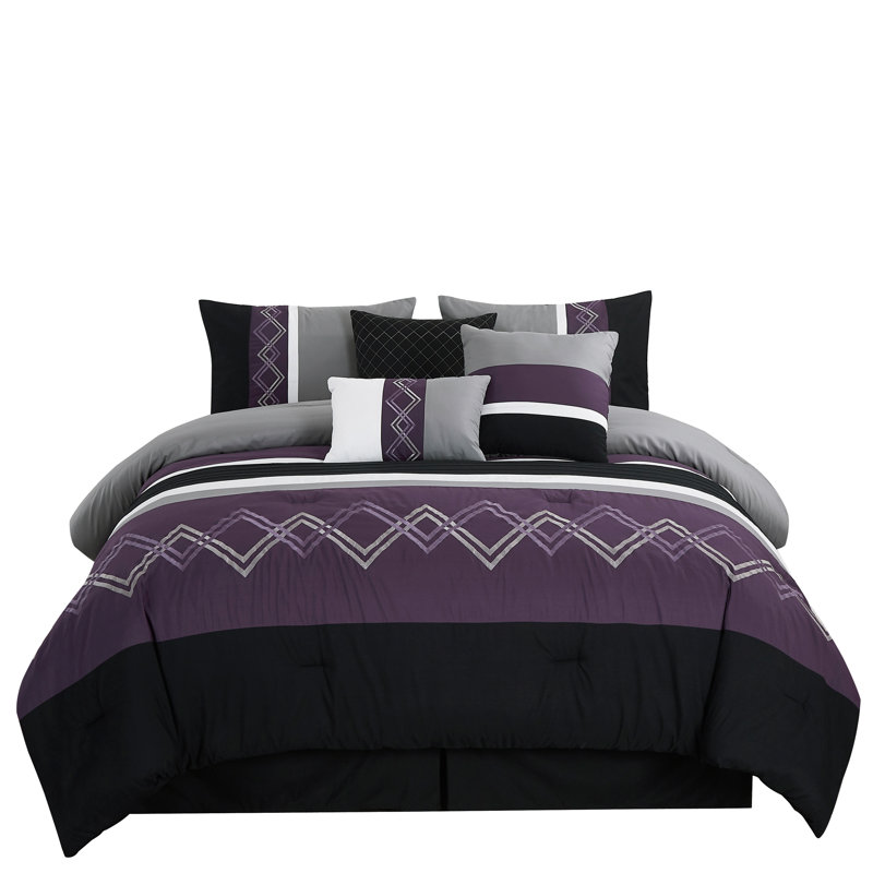 Oversized King Purple and Black Microfiber Comforter Set