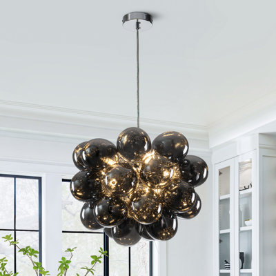 Lustre à bulles gris fumée, luminaire suspendu moderne en verre pour salle à manger