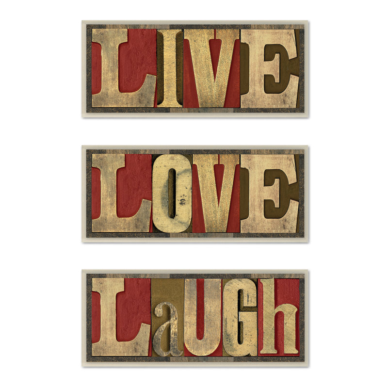 « live love rire », ensemble de 3 plaques murales d’art textuel