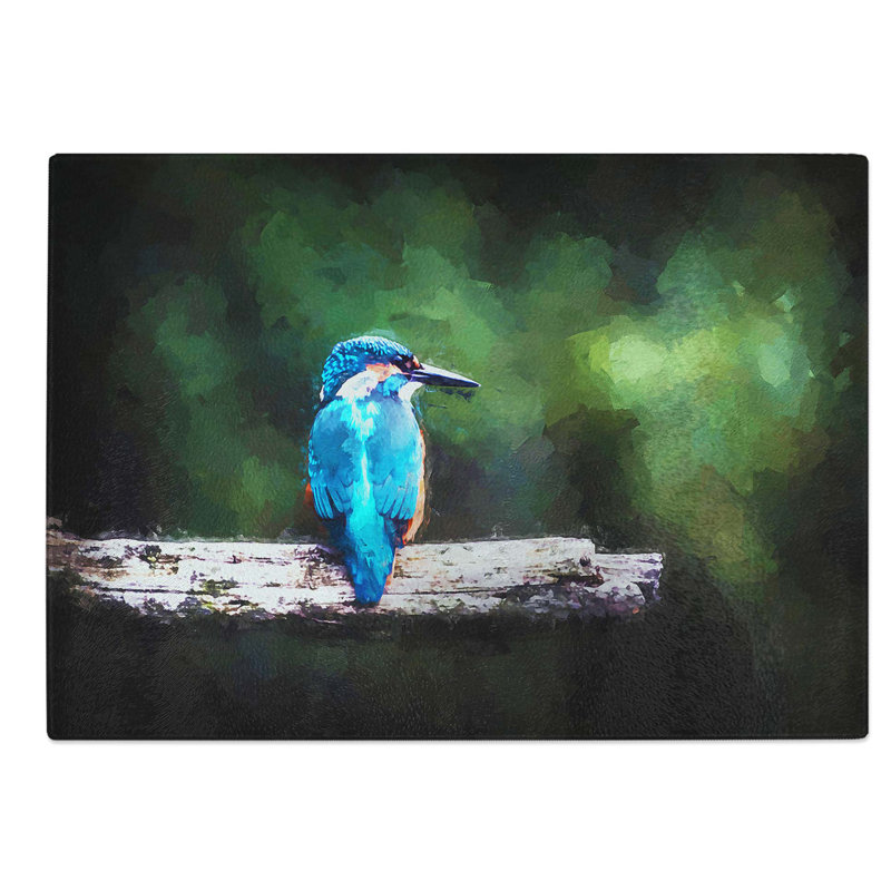 Glass Kingfisher Looking West in Abstract Chopping Board, 39 cm W x 28.5 cm L